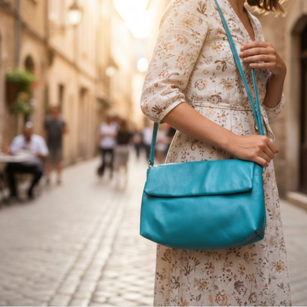 Paul & Taylor Genuine Leather Crossbody Bag | Turquoise | Style 7207 S | NWT